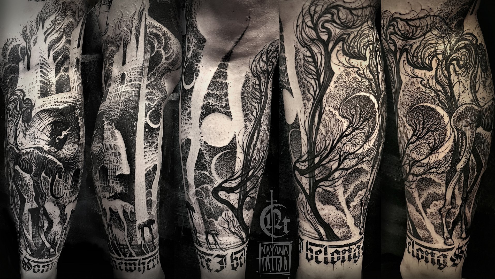 beksinski-linkin-park-half-leg-sleeve-tattoo