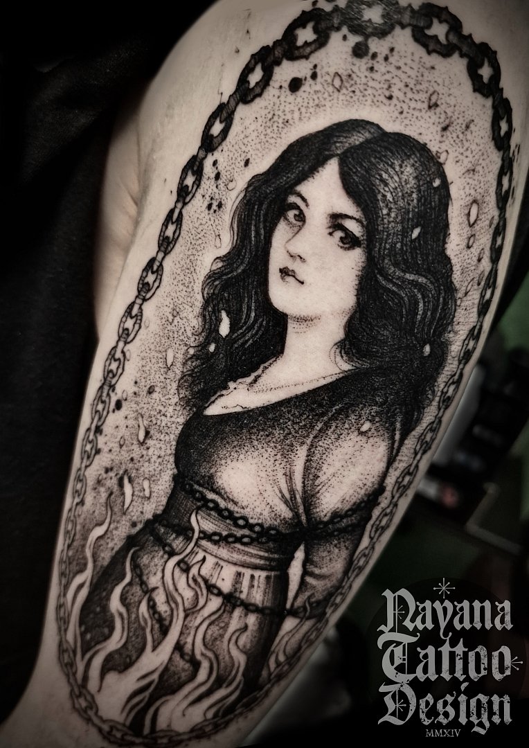 Cute witch in flames